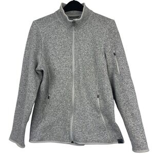 LL Bean Fleece Jacket Womens L Modern Full Zip Speckled Knit Warm Mock Neck Gray